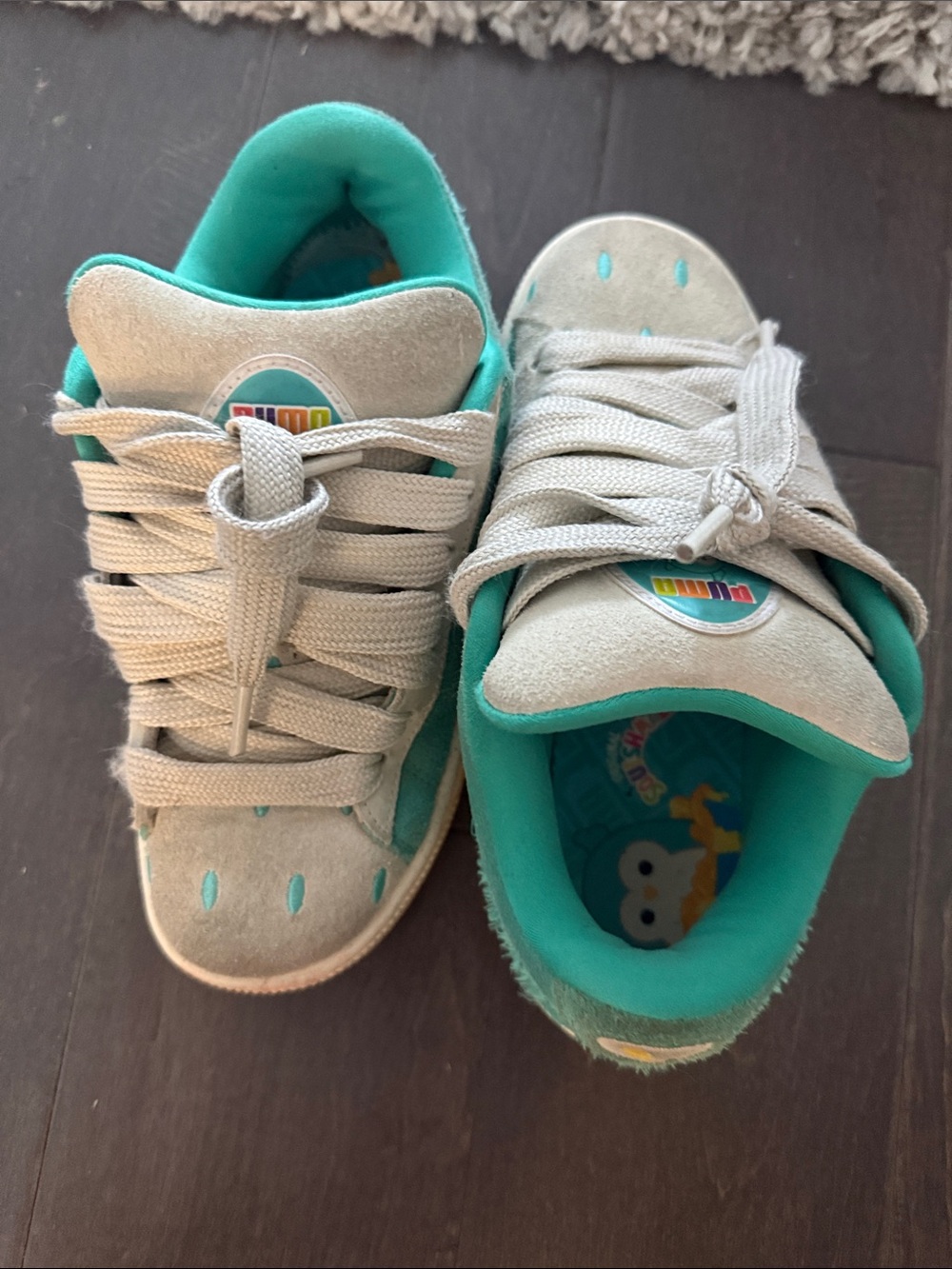 Puma Kids Squishmallows Teal and Light Gray Suede Sneakers